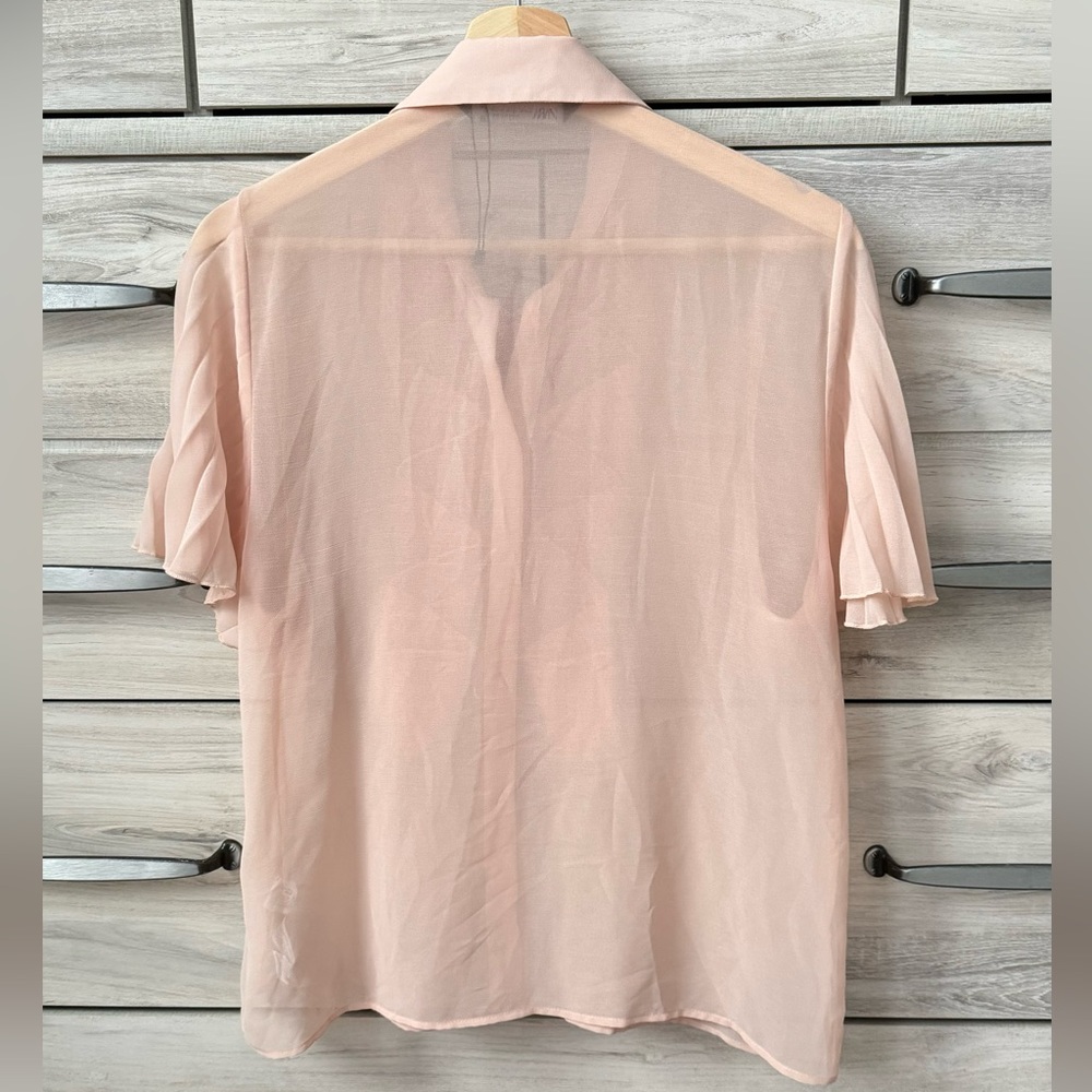 Zara Raffle trim, collar neck, peach fuzz blouse size M, grea condition - Picture 2 of 4